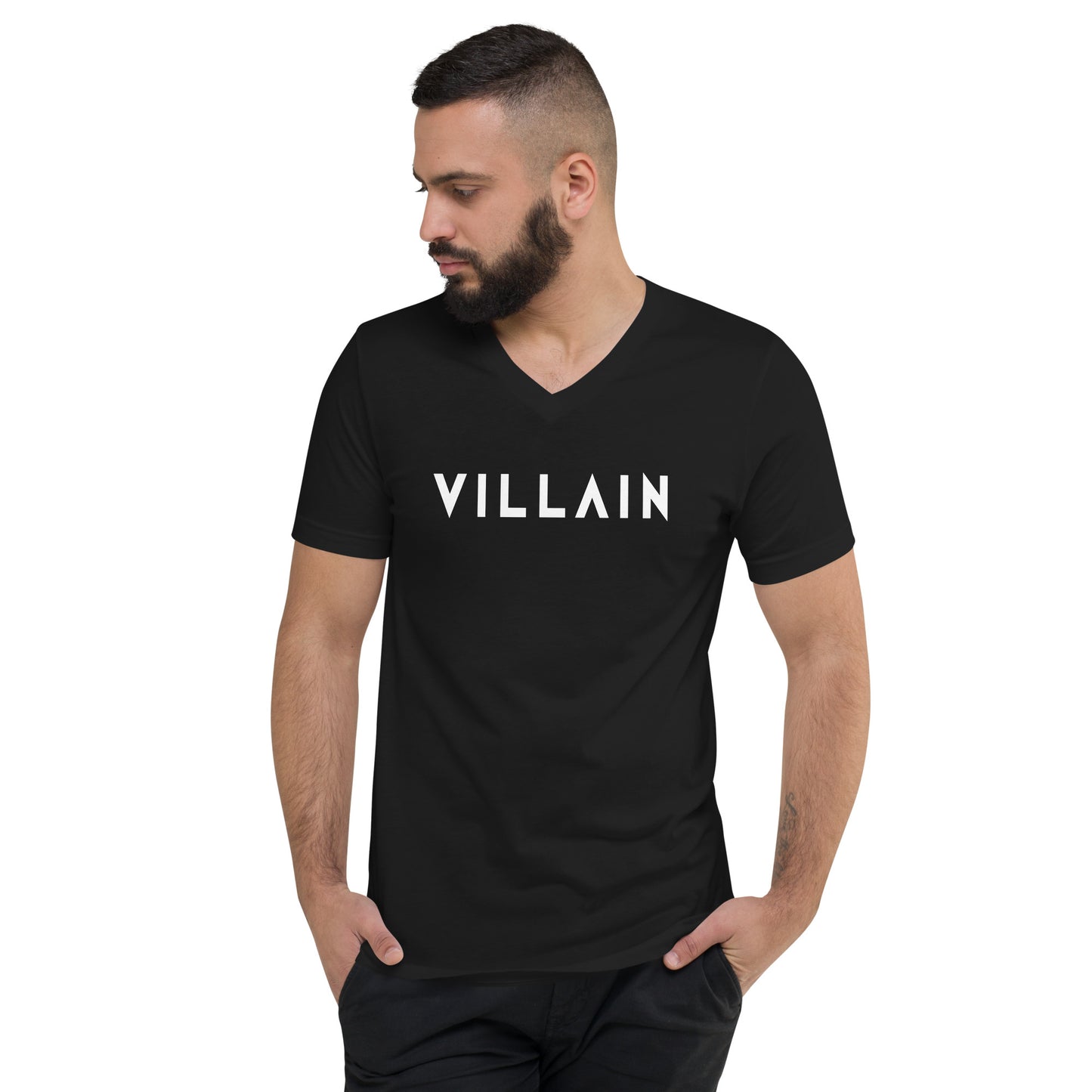 Villain Unisex Short Sleeve V-Neck T-Shirt - BLK