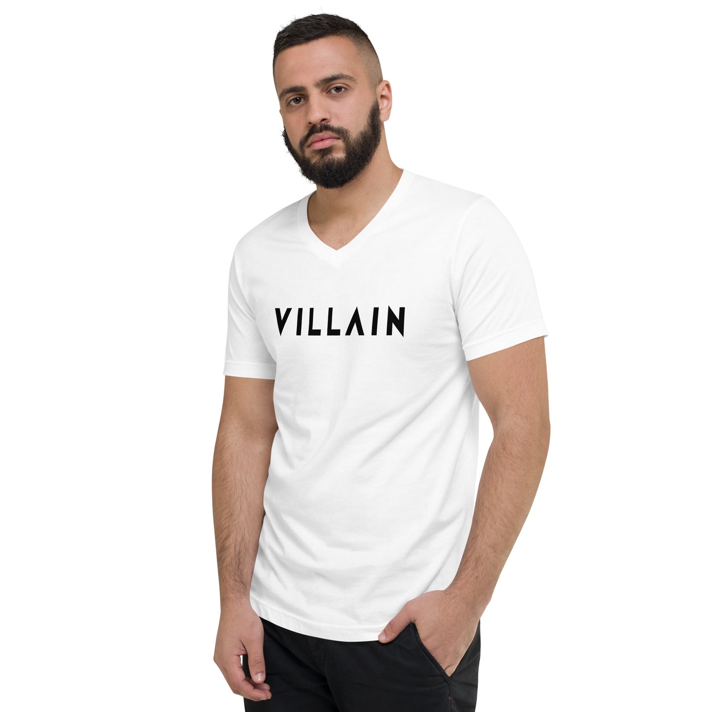 Villain Unisex Short Sleeve V-Neck T-Shirt WHT