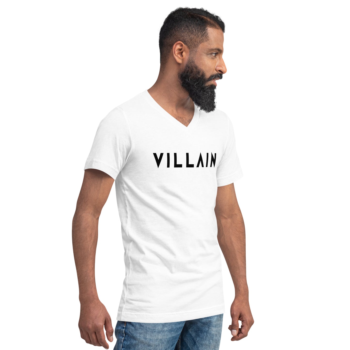 Villain Unisex Short Sleeve V-Neck T-Shirt WHT
